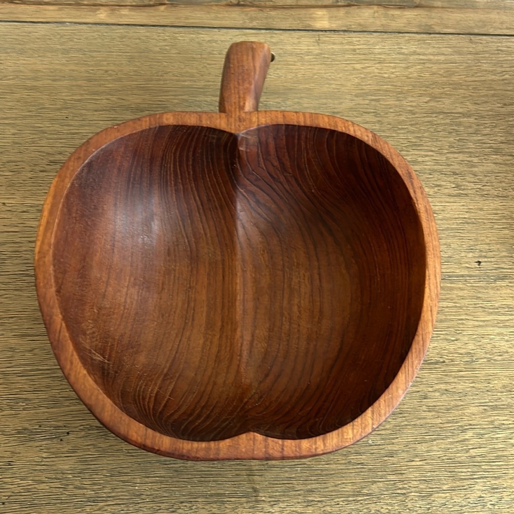 MCM Handcarved Wooden Apple Shape Serving Bowl
